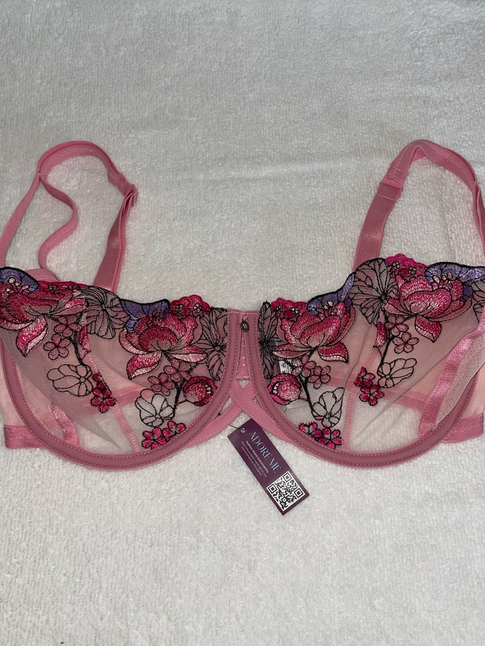 Adore me Sheer Pink Floral Embroidered Underwire Bra - NWT - 34G
